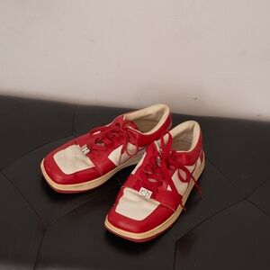 Square toe Red and white racer sneakers
